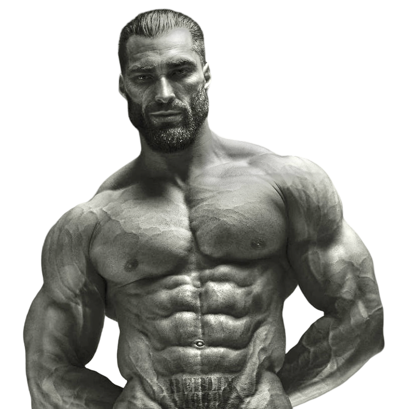 Gigachad holding Ethereum logo